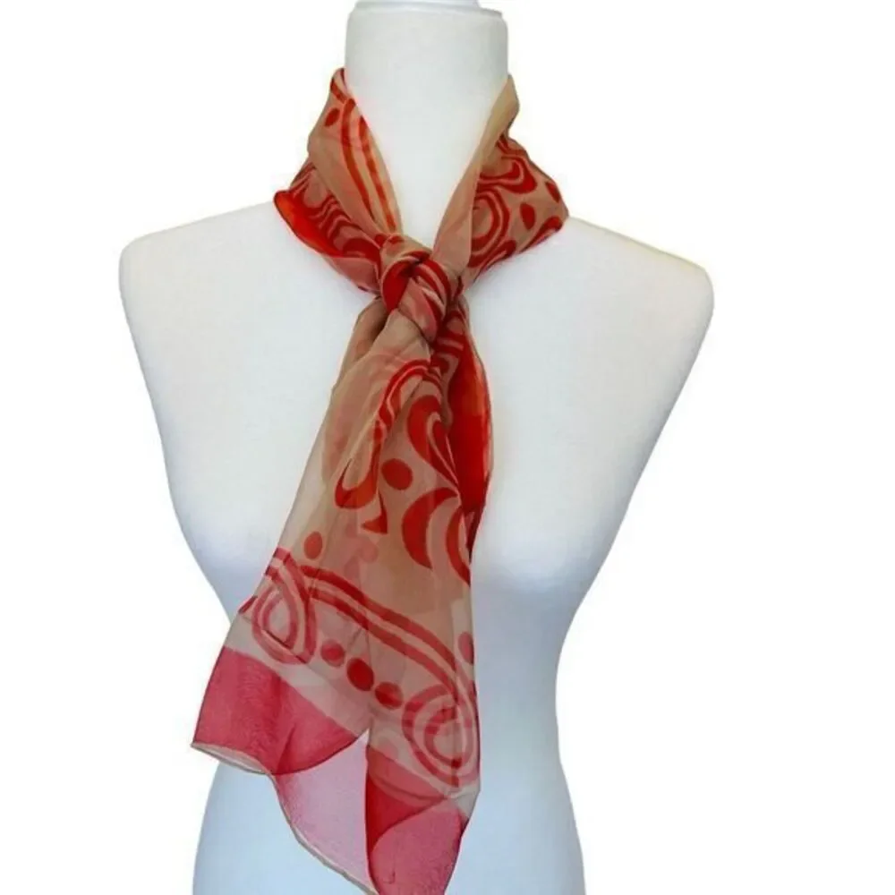 Vintage 60's 70's Red‎ & Gray Cream Swirls & Dots Pattern Retro 16x40